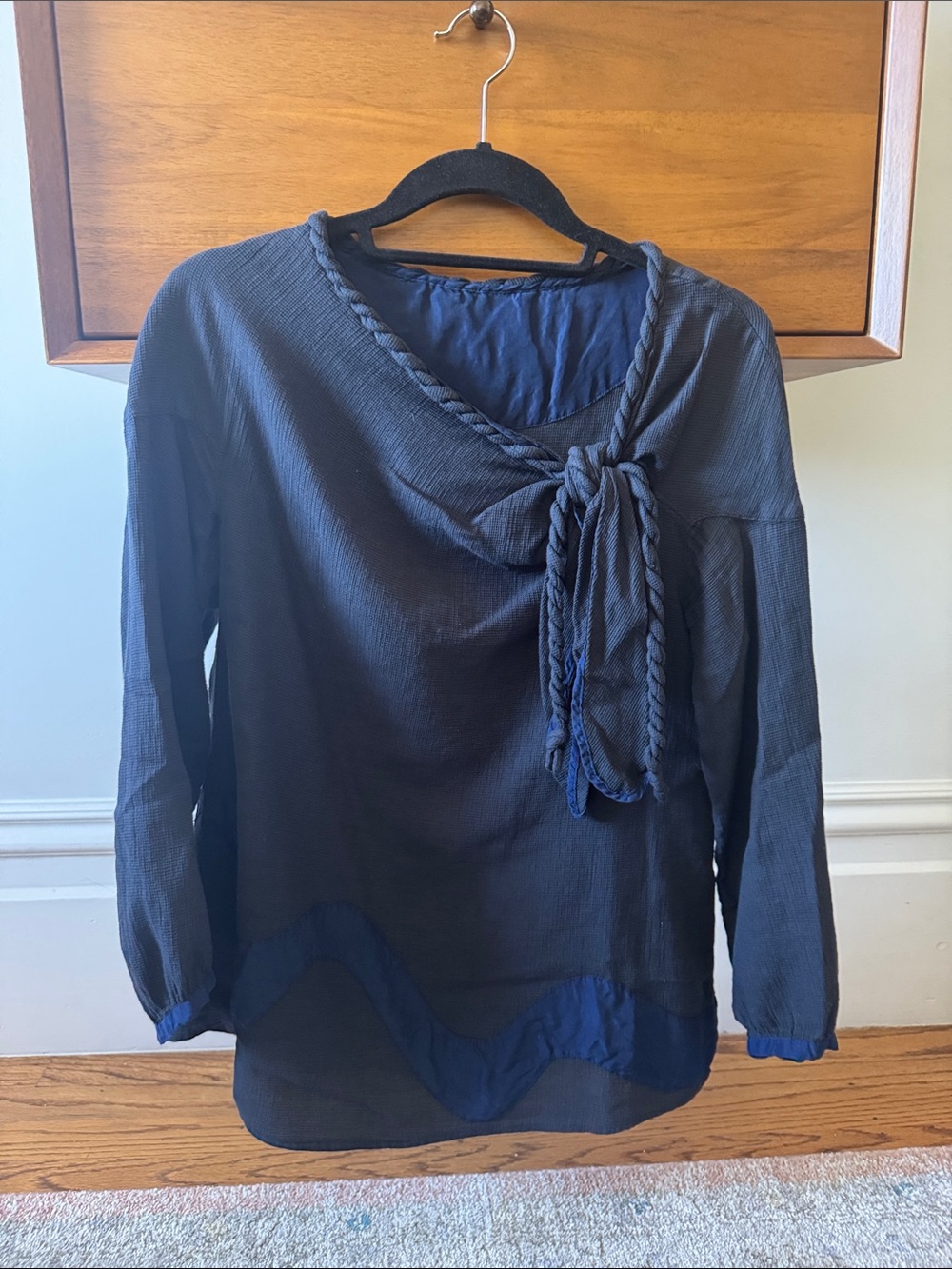 Tsumori Chisato Long-Sleeve Tie-Neck Blouse w Beautiful Details